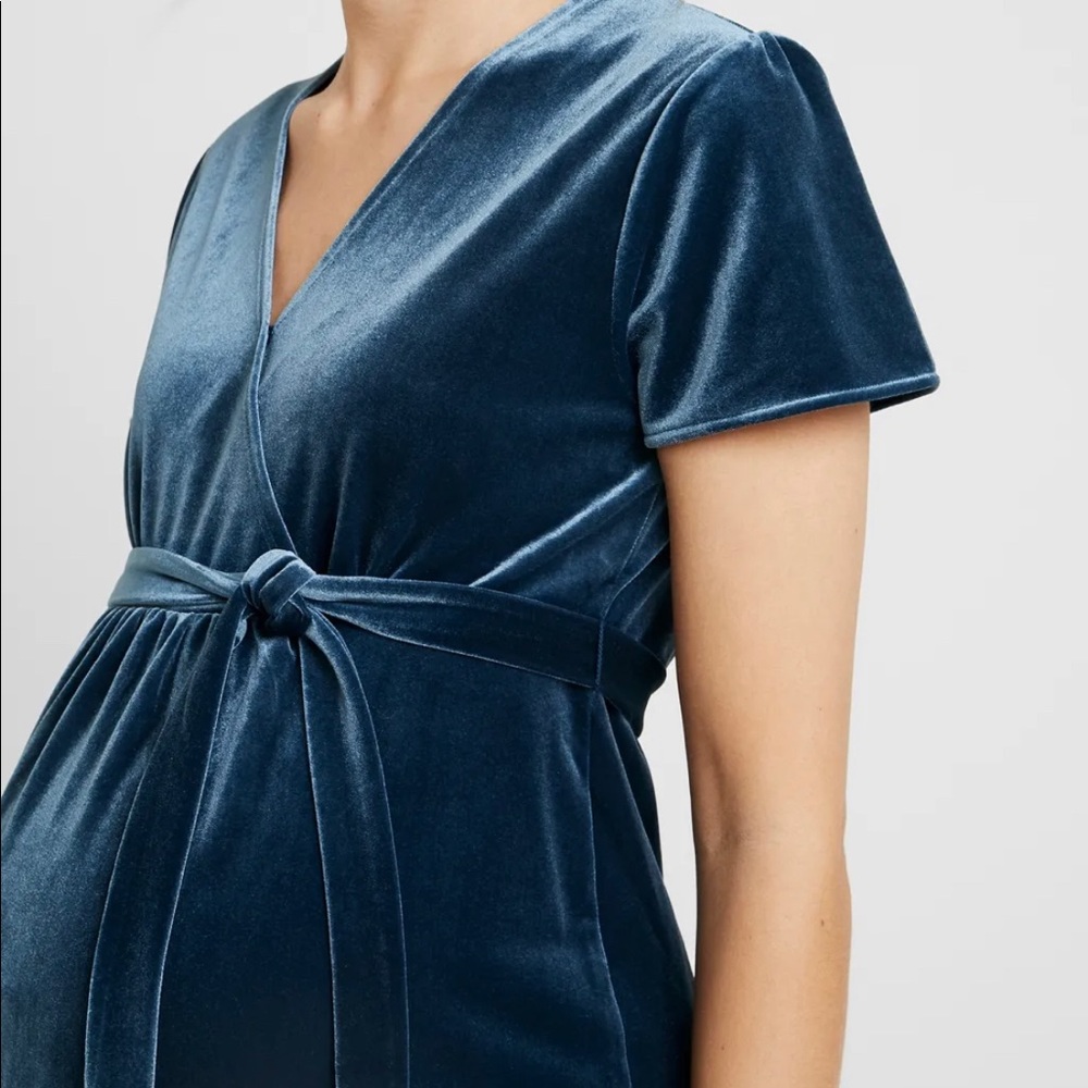 Blue Velvet Maternity Dress